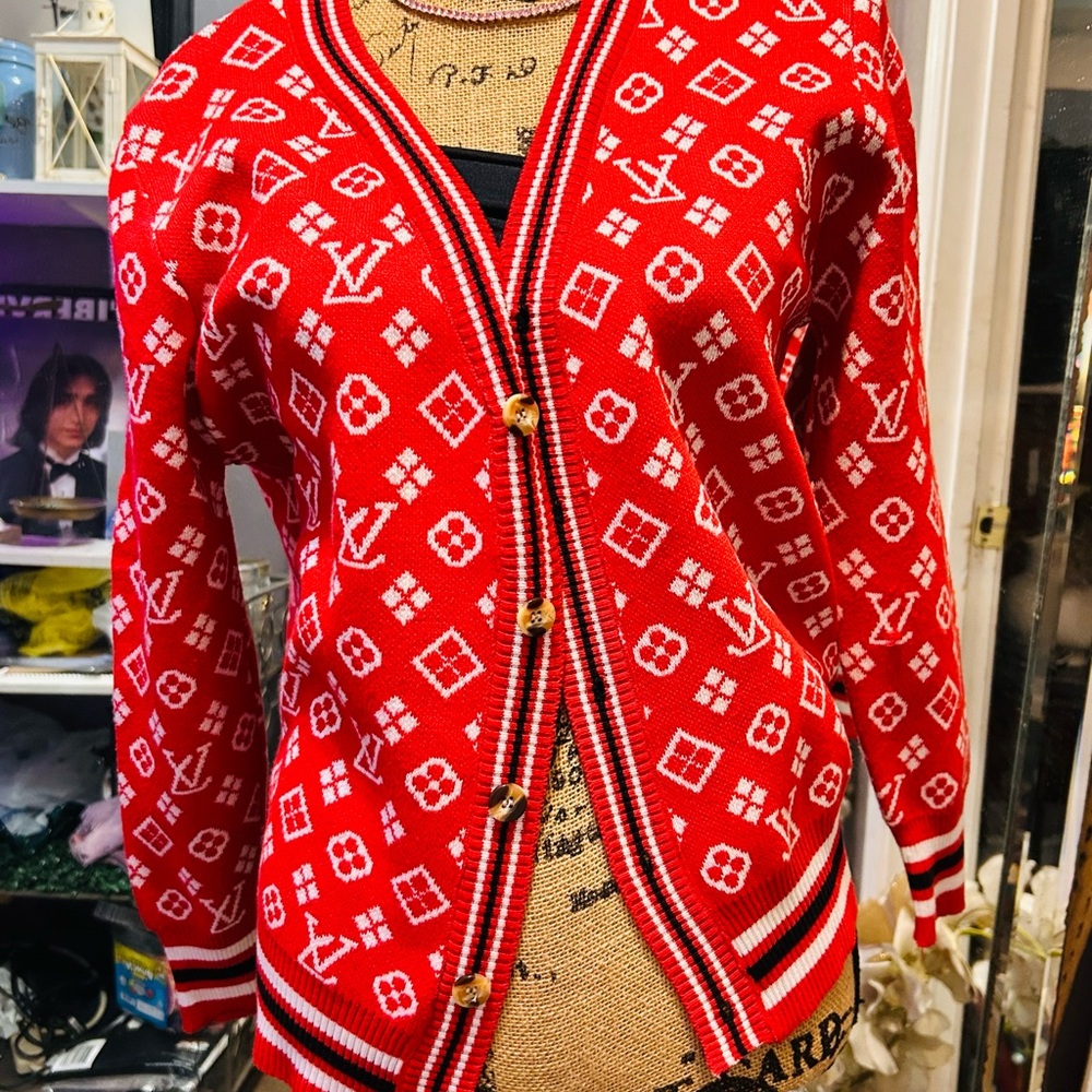 Red Designer Patterned Women's Sweater